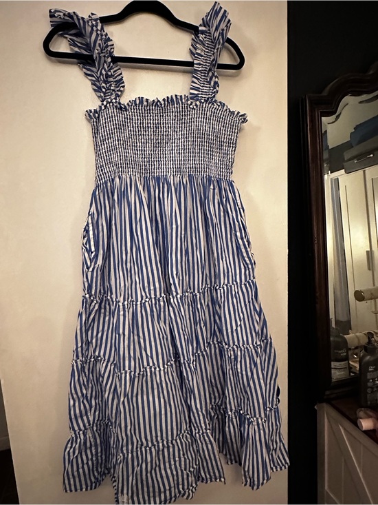 Hill House Dresses & Skirts - Hill House Striped Smocked Midi Dress - Blue & White